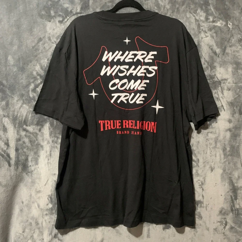 True Religion T-Shirt Mens 3XL 2024 Holiday Wishes Black Graphic EUC
